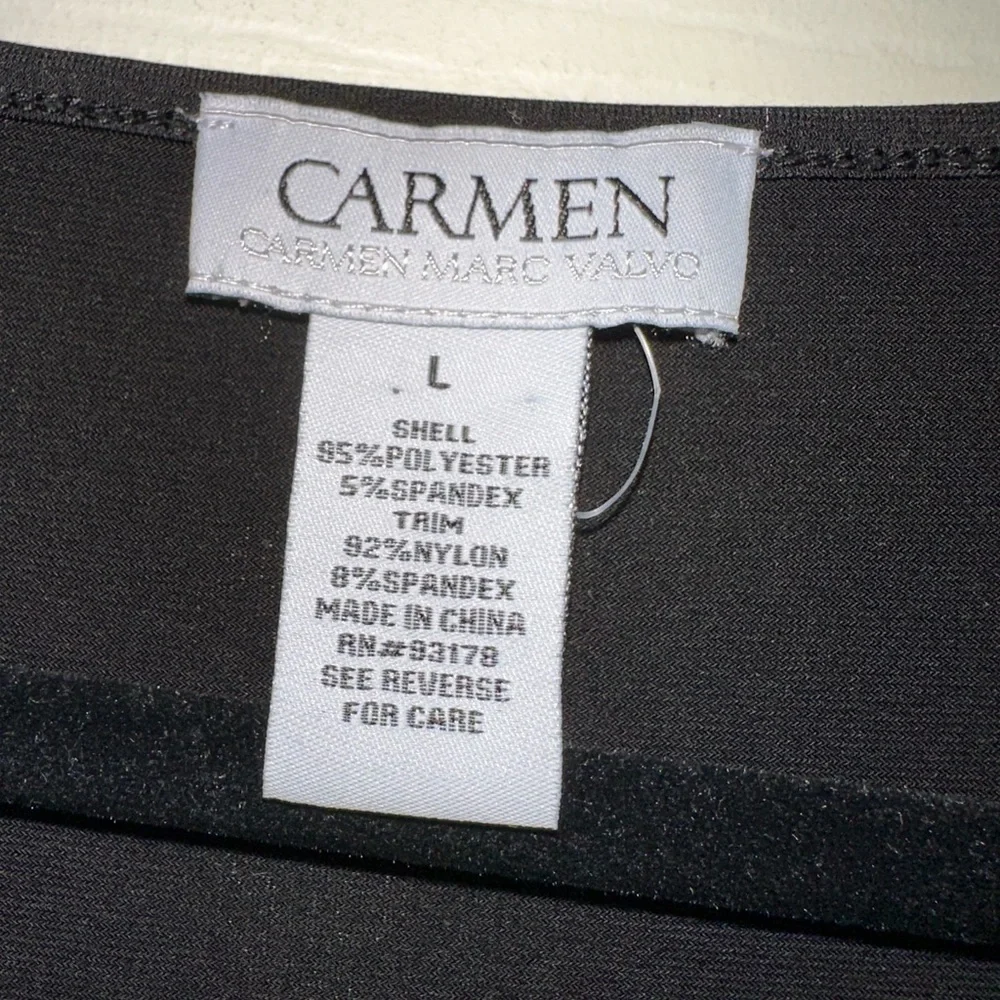 Carmen Marc Valvo women’s black mesh panel sleeve v neck blouse formal office L - Picture 2 of 7